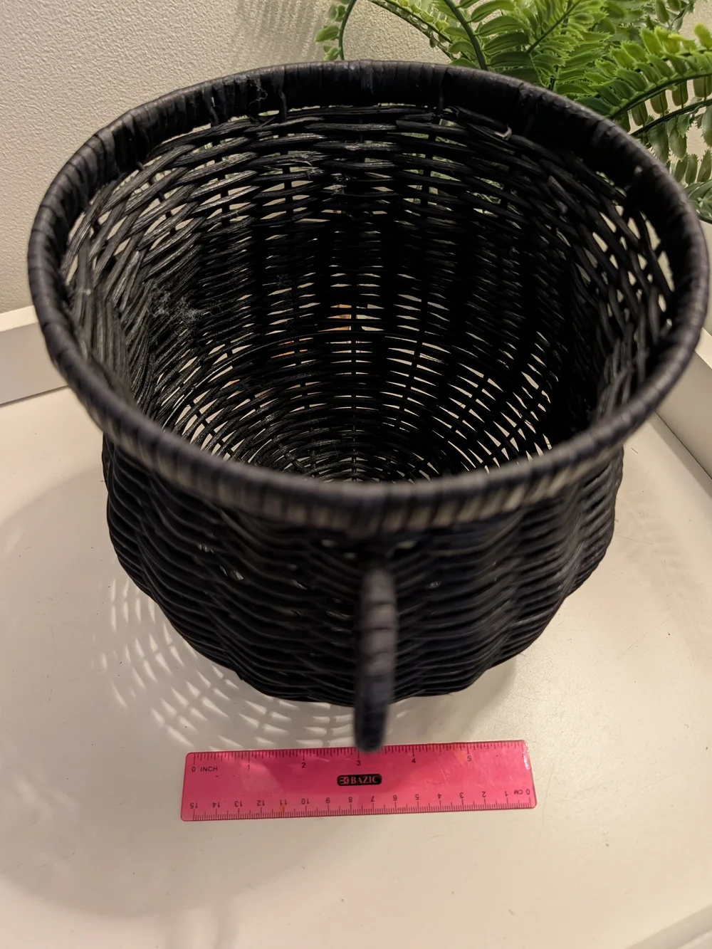 T.J.Maxx Black Woven Rattan Cauldron Basket with Loop Handles